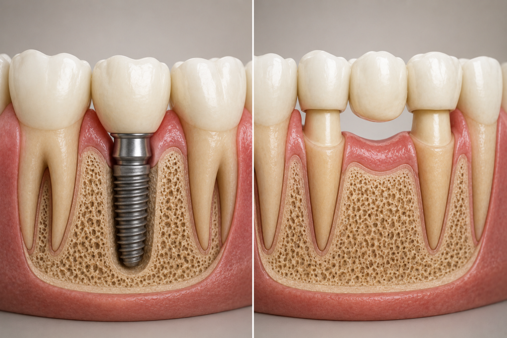 Diferencia entre implante dental y puente